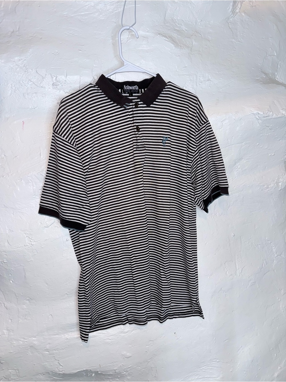 Ashworth Black and White Striped Polo